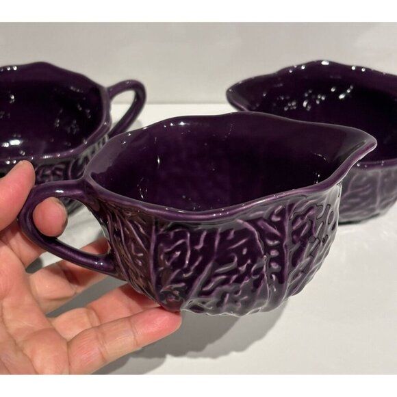 Set of 3 Purple Ceramic Vine & Leaves Cups by Faiancas Neto & Gomes Portugal - Picture 5 of 11